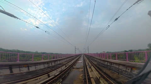 Title: The view from the last coach of a driverless metro train 스톡 동영상 345009223