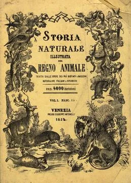 A title-vignette consisiting of various animals, including monkeys, vulture.. Ilustração Stock