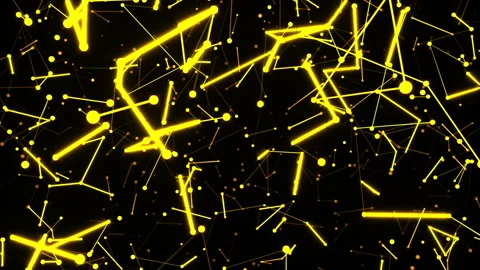 Title: Yellow Plexus Network Animation, Looped Triangular Nodes Connection, 4K 스톡 동영상 346841866