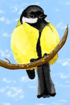 Titmouse is sitting in twig of the tree Stock Illustration