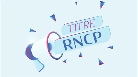 Titre rncp text with 3d realistic megaphone animation. Megaphone sign banner for Stock Footage 226811712