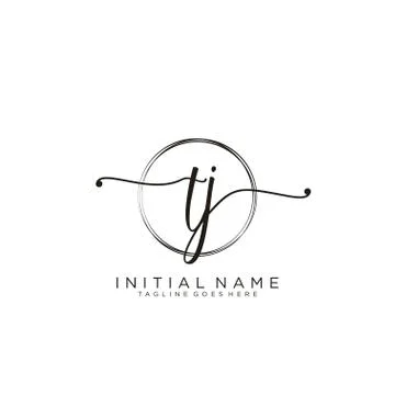 TJ Initial handwriting logo with circle template vector Stock Illustration