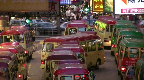 TL Bustle Hustle Asian City China Hong Kong Mong Kok traffic jam congestion Stock Footage