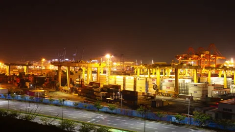 T/L Cargo Container in Sinhangman Busan, South Korea Representative harb Stock Footage 164010953