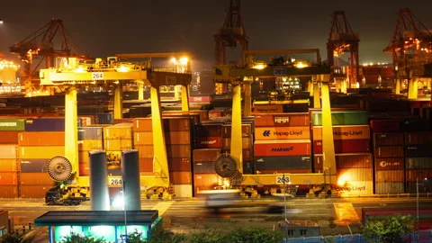T/L Cargo Container in Sinhangman Busan, South Korea Representative harb Stock Footage 164011810