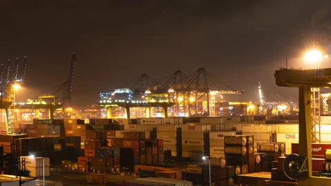 T/L Cargo Container in Sinhangman Busan, South Korea Representative harb Stock Footage 164012093