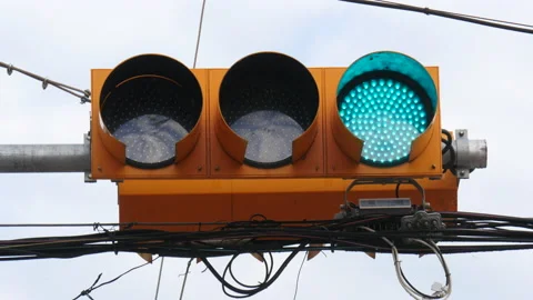 T/L Changing traffic light colors at School Zone in South Korea Stock Footage 164006756