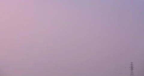 T/L High voltage tower at the side of pink frame with the passing sun Stock Footage 162586340