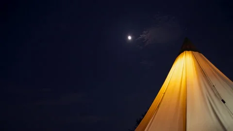 T/L Moving the cloud above tent at the moon in time lapse Stock Footage 162605608
