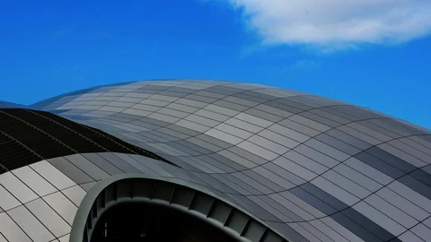 T/L MS Clouds moving above Sage Music Hall / Gateshead, Newcastle, UK Stock Footage 92553912