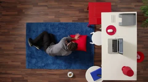 T/L, MS, Lockdown, restless businessman in his home office, overhead view Stock Footage
