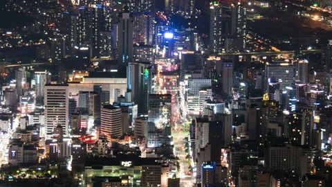 T/L Point view of Night scenery of downtown in Busan, South Korea Stock Footage 164011620