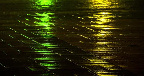 T/L Reflection of neon on sidewalk in a raining night Stock Footage 162592251