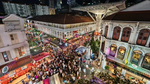 TL/ Time lapse of busy night market during Chinese New Year Stock Footage 133457626