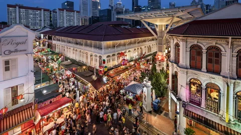 TL/ Time lapse of busy night market during Chinese New Year Stock Footage 133458447