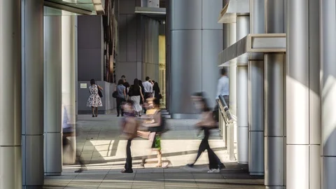 TL/ time lapse of commuters walking to work at Singapore's financial district Stock Footage 116599827