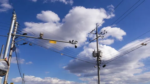 T/L Time lapse low angle view of security camera with blue sky and clouds m Stock Footage 166829336
