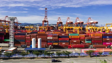 T/L View of crane and cargo container at Sinhangman, One of the famous h 库存影片 164000411