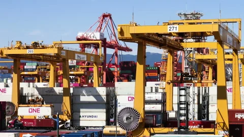 T/L View of crane and cargo container at Sinhangman, One of the famous h Stock Footage 164011441