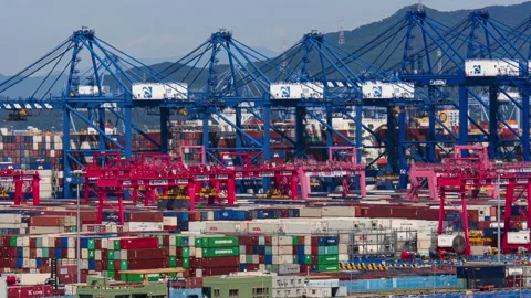 T/L View of crane and cargo container at Sinhangman, One of the famous h Stock Footage 164012354