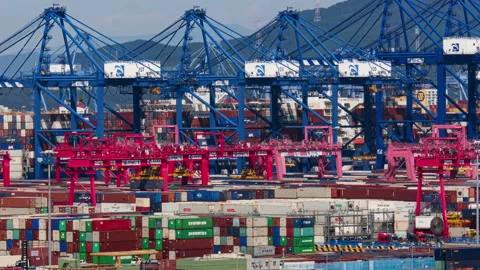 T/L View of crane and cargo container at Sinhangman, One of the famous h Stock Footage 164012484