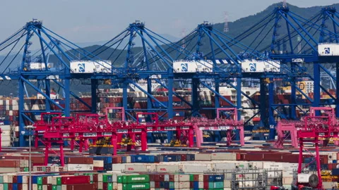 T/L View of crane and cargo container at Sinhangman, One of the famous h Video stock 164012532
