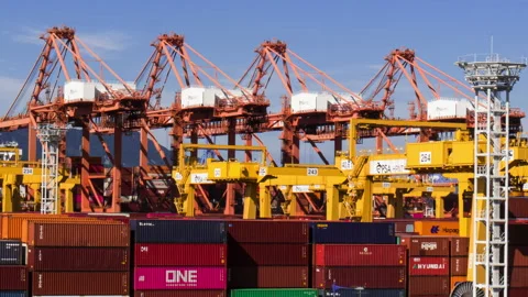 TL View of crane and cargo container at Sinhangman, One of the famou Stock Footage 164016698