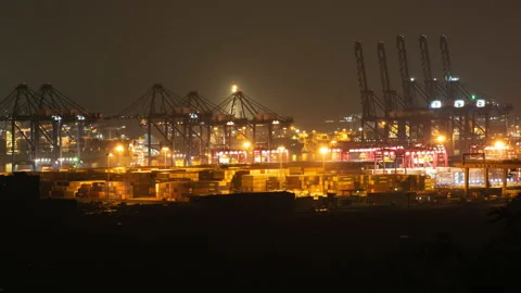T/L Working Cargo Container in Sinhangman Busan, South Korea Representat Stock Footage 164011999