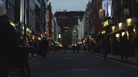 T/L WS Street scene with pedestrians / Soho, London, UK Stock Footage