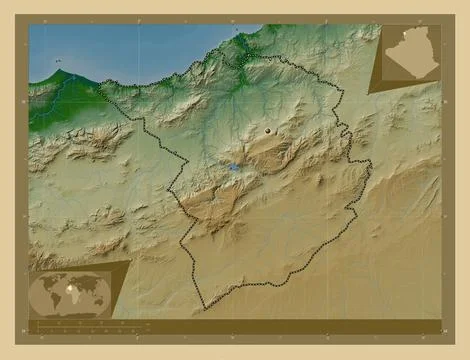 Tlemcen, Algeria. Colored elevation map with lakes and rivers Stock Illustration
