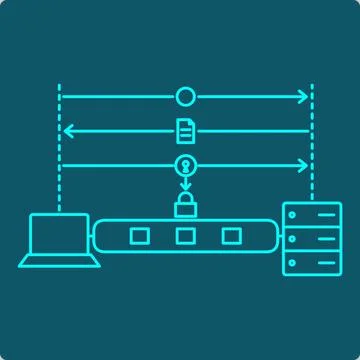 TLS SSL Handshake - Hello, Certificate, Key, then Locked Session Stock Illustration