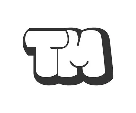 TM logo, bubble comic lettering, rounded in graffiti style black and white .. Stock Illustration