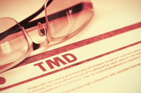 TMD - Printed Diagnosis on Red Background. 3D Illustration Illustrazione stock