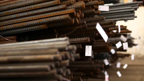 TMT bars in a warehouse. Stock Footage 247115253