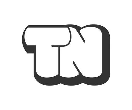 TN logo, bubble comic lettering, rounded in graffiti style black and white .. Stock Illustration