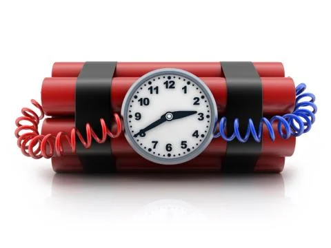 TNT and clock on white background (done in 3d) Stock Illustration