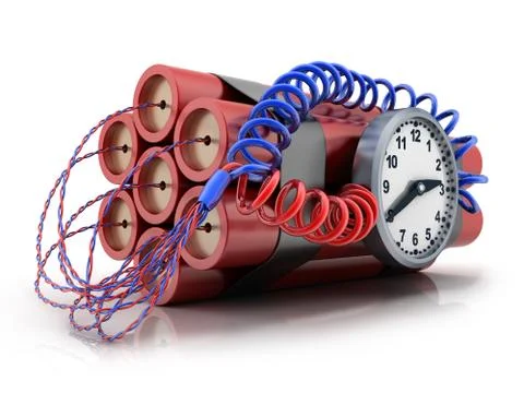TNT and clock on white background (done in 3d) Stockillustratie