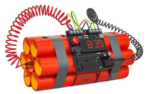 TNT bomb explosive with digital countdown timer clock. 3D rendering Stock Illustration