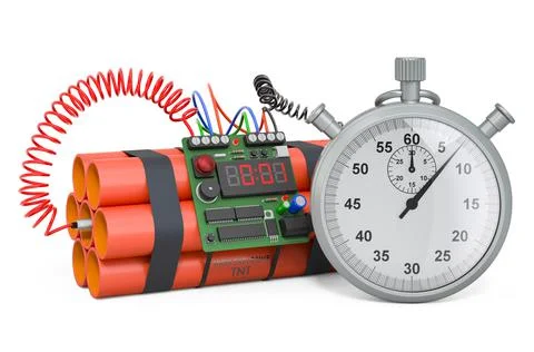 TNT bomb explosive with stopwatch. 3D rendering 스톡 일러스트