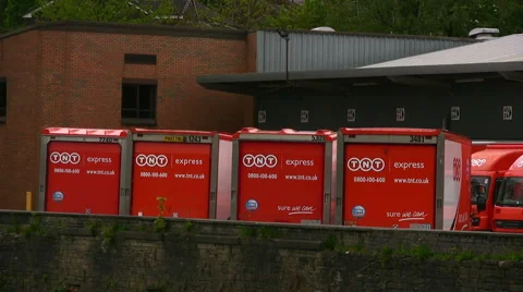 TNT courier company delivery lorries parked at Ramsbottom depot Lancashire Stock Footage 59170102