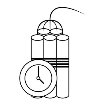 Tnt detonator with timer symbol isolated in black and white 库存插图