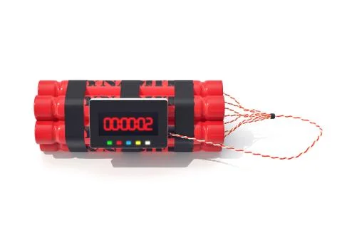 TNT dynamite red bomb with a timer isolated on  white background. 3d Stock Illustration