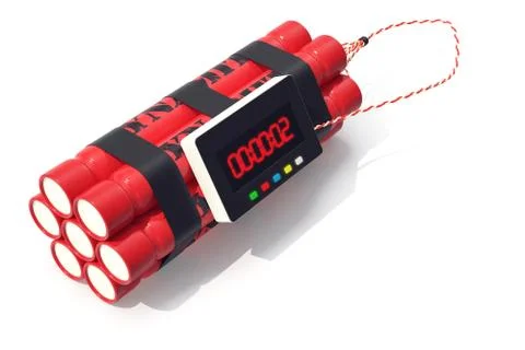 TNT dynamite red bomb with a timer isolated on  white background. 3d Stock Illustration