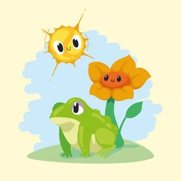 Toad and flower with sun Stock Illustration
