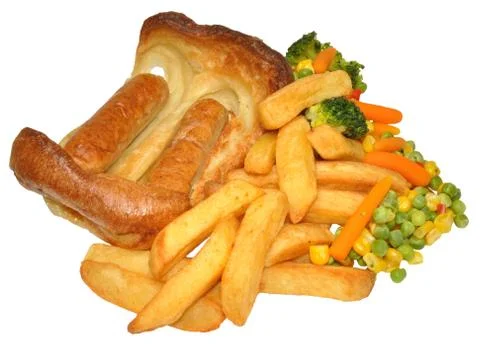 Toad In The Hole And Chips Stock Photos