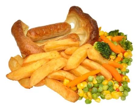 Toad In The Hole And Chips Stock Photos