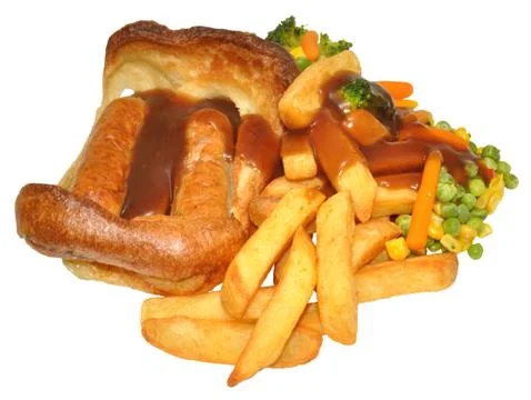 Toad In The Hole And Chips Stock Photos