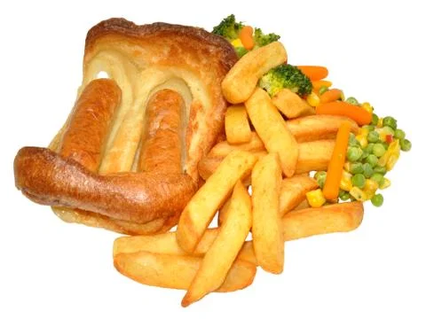 Toad In The Hole And Chips Stock Photos