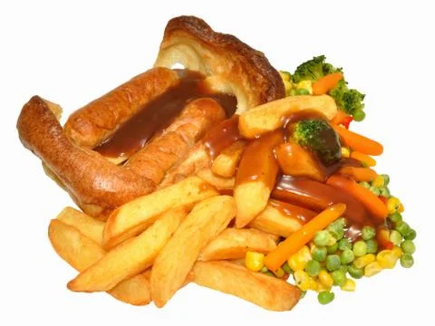 Toad In The Hole And Chips Stock Photos