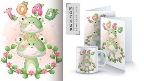 Toad in leaf poster and merchandising Stock Illustration